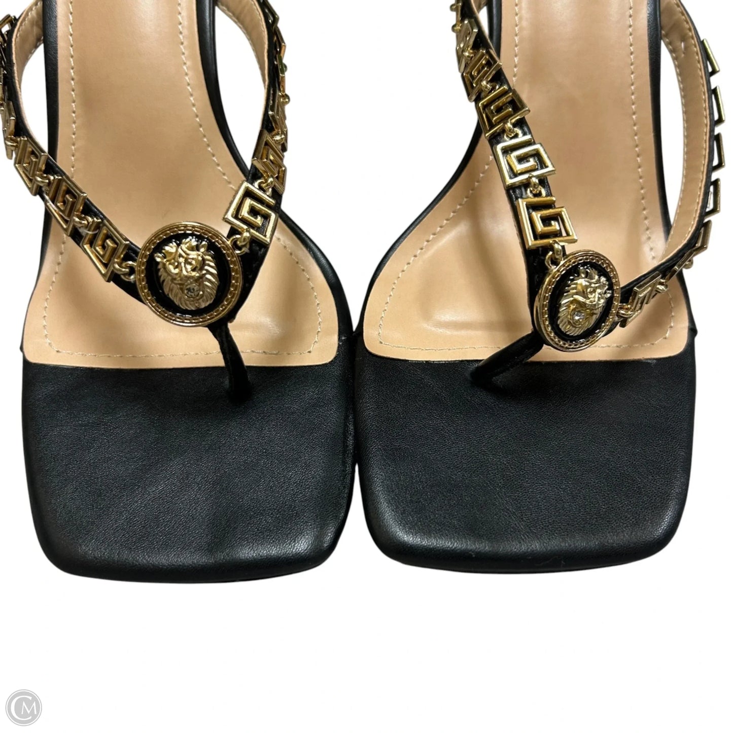 Sandals Heels Kitten By Anne Michelle In Black & Gold, Size: 9