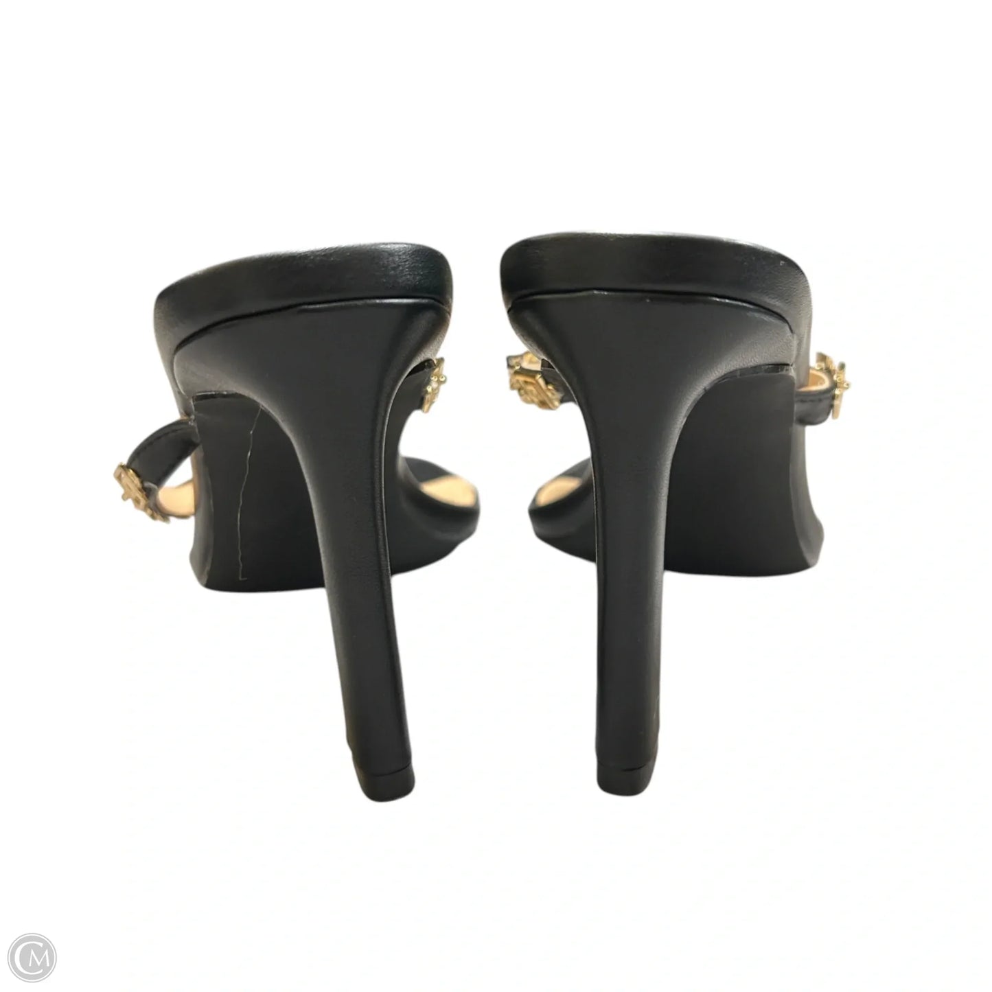 Sandals Heels Kitten By Anne Michelle In Black & Gold, Size: 9
