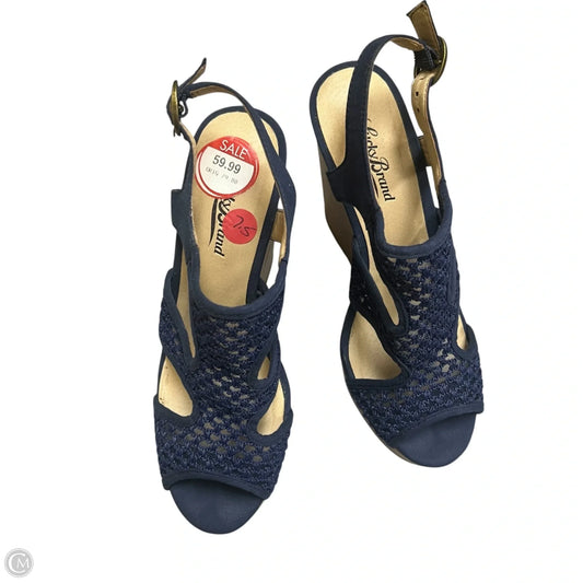 Sandals Heels Wedge By Lucky Brand In Blue & Tan, Size: 7.5