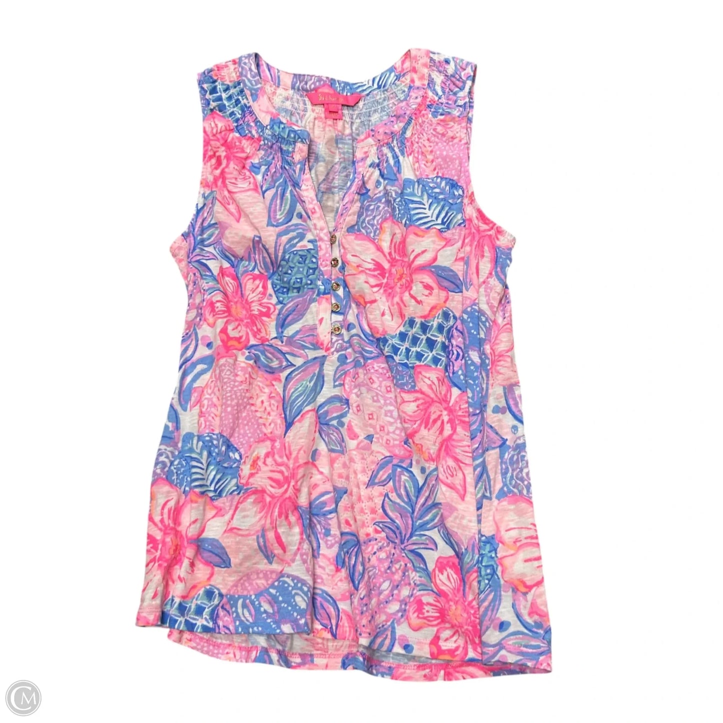 Top Sleeveless Designer By Lilly Pulitzer In Blue & Pink, Size: M