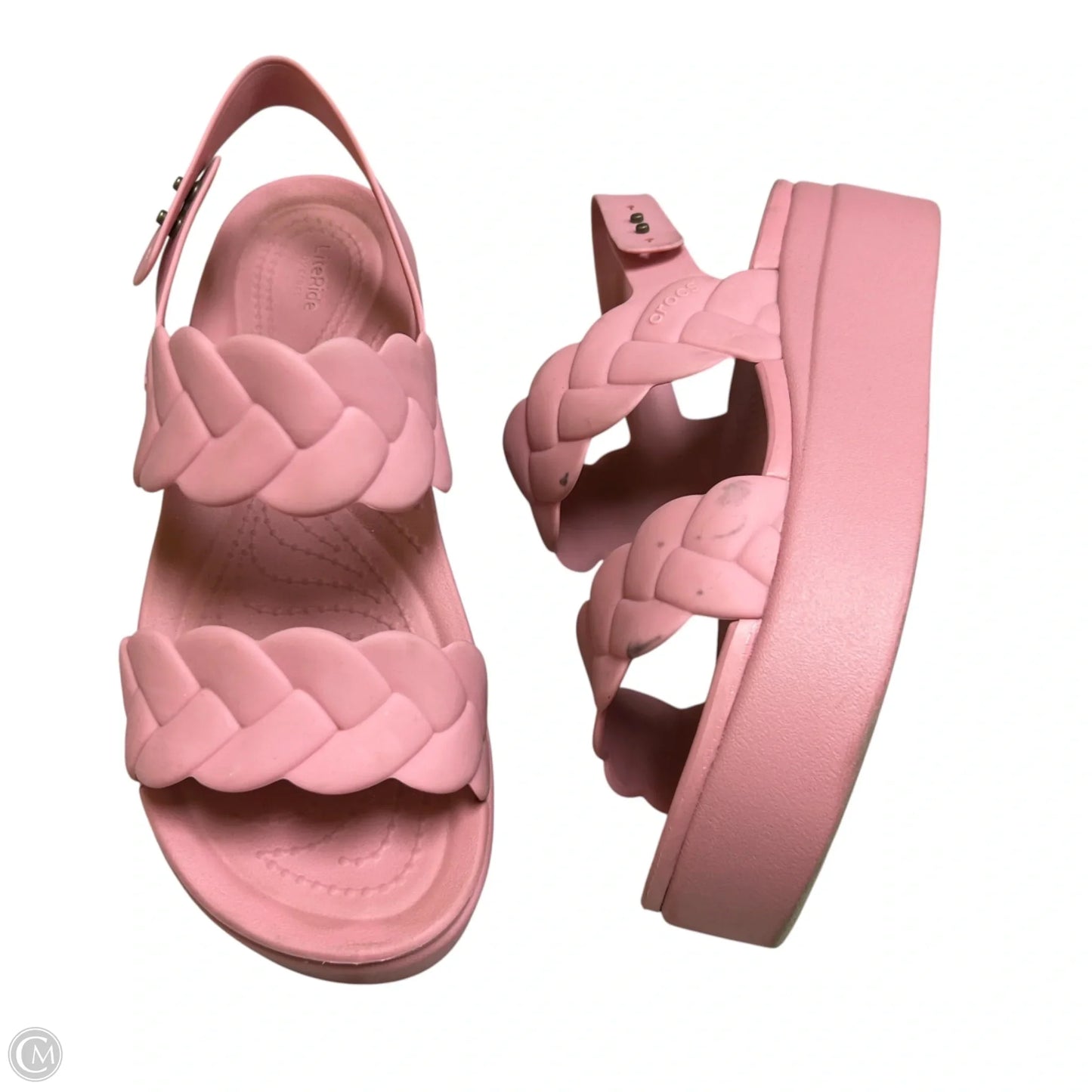 Sandals Flats By Crocs In Pink, Size: 8