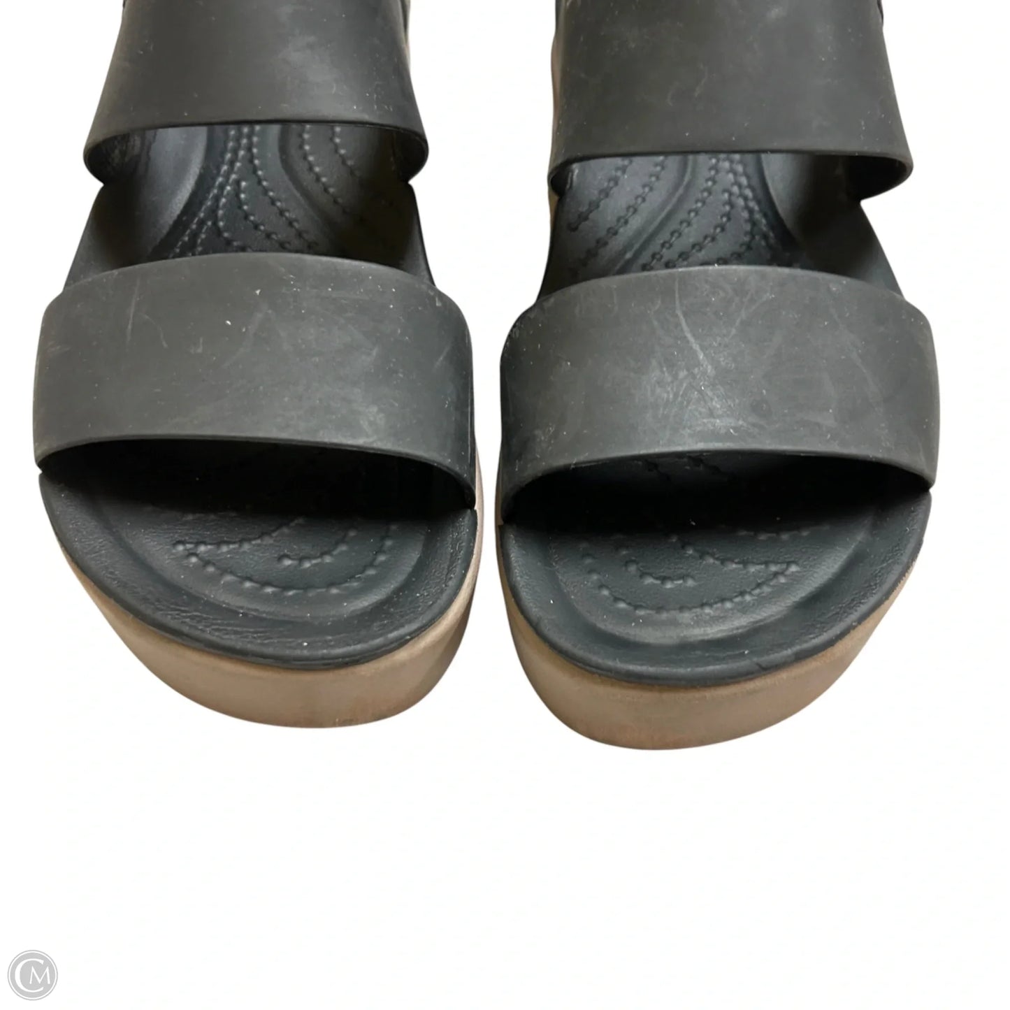 Sandals Flats By Crocs In Black & Brown, Size: 7