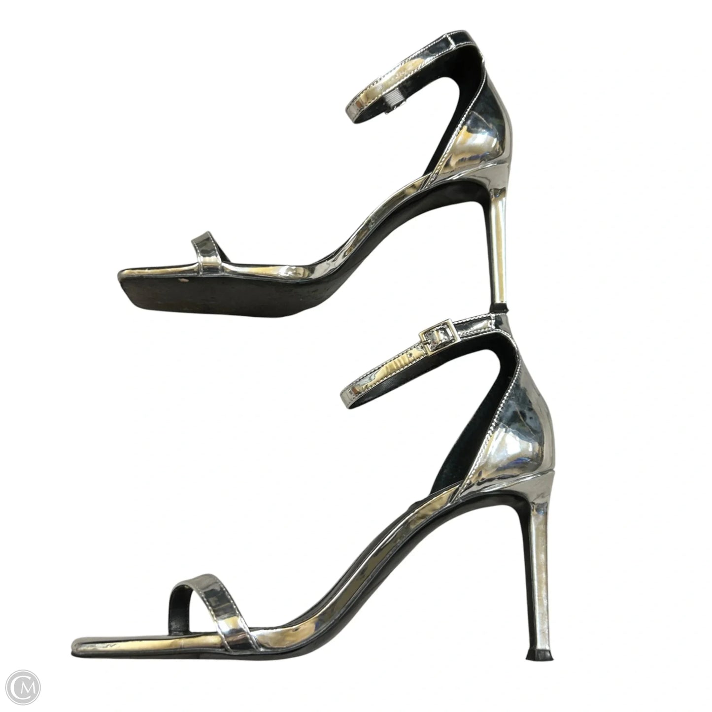 Sandals Heels Stiletto By Steve Madden In Silver, Size: 9.5