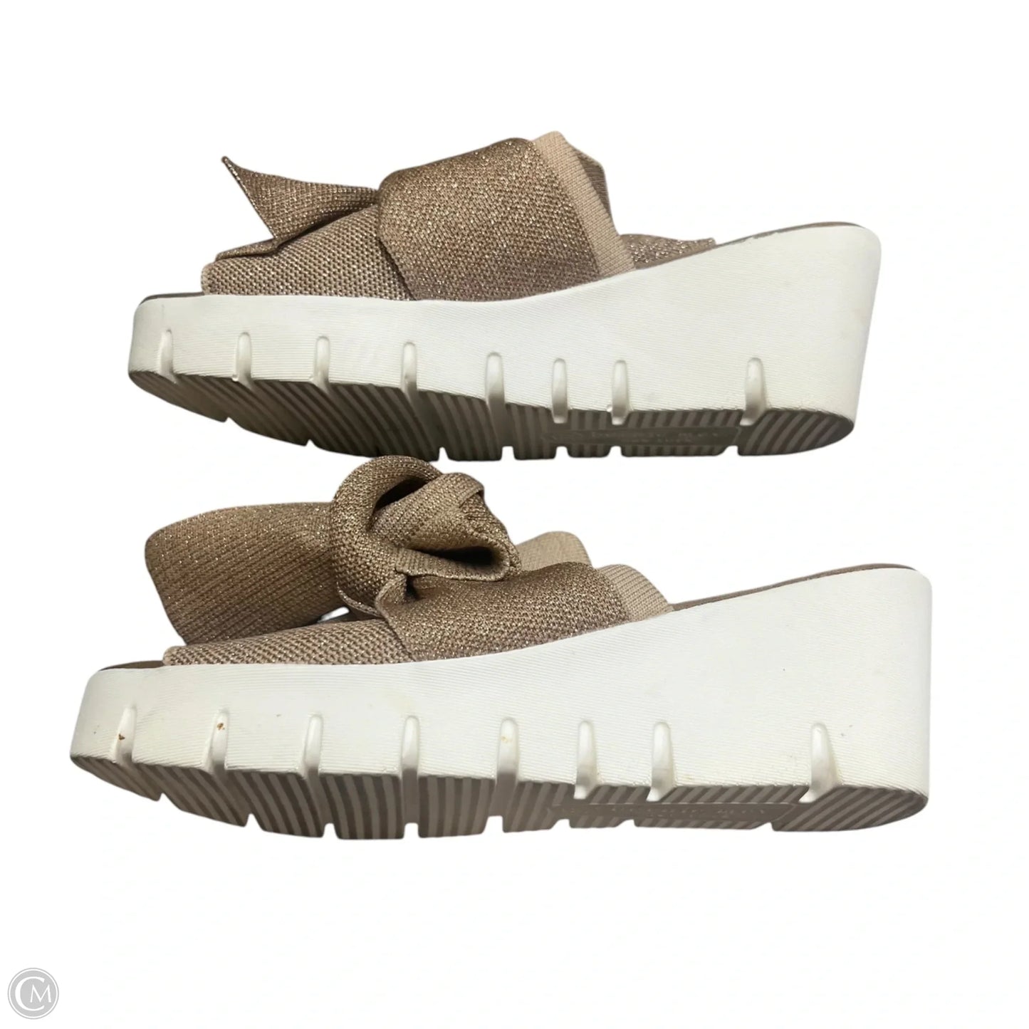 Sandals Heels Wedge By Bernie Mev In Tan & White, Size: 6.5