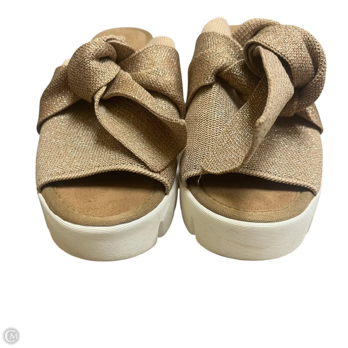 Sandals Heels Wedge By Bernie Mev In Tan & White, Size: 6.5