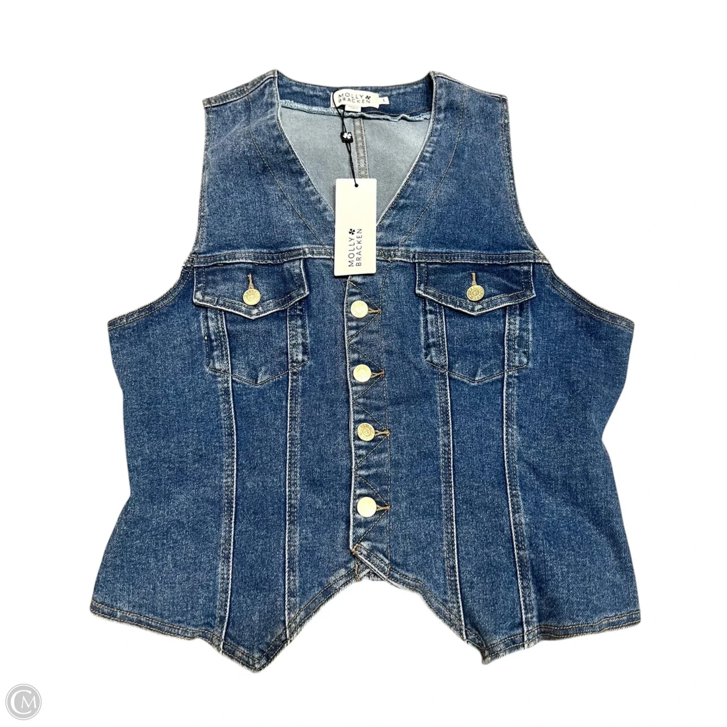 Top Sleeveless By Molly Bracken In Blue Denim, Size: L