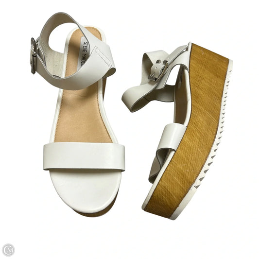 Sandals Heels Platform By Steve Madden In Tan & White, Size: 11