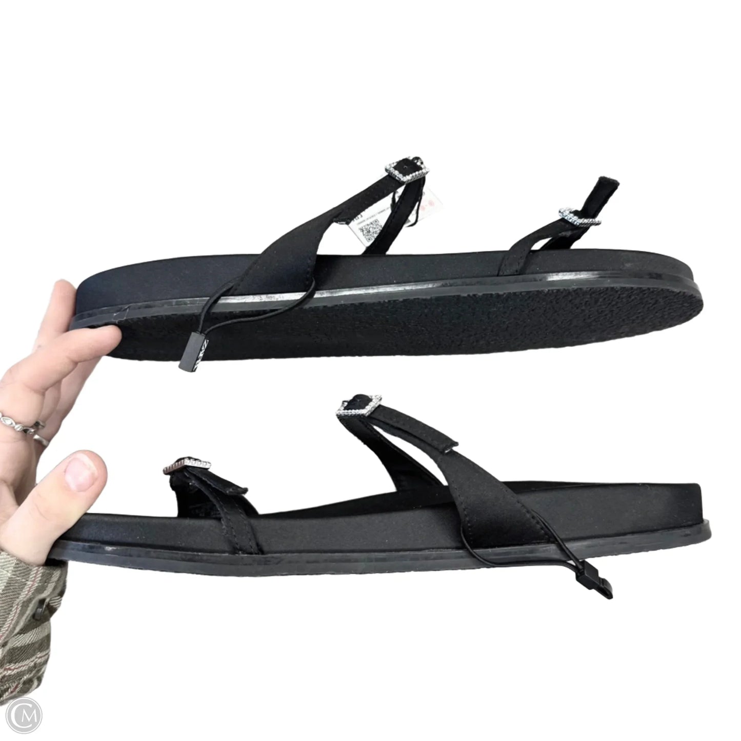 Sandals Flip Flops By Zara In Black & Silver, Size: 11.5