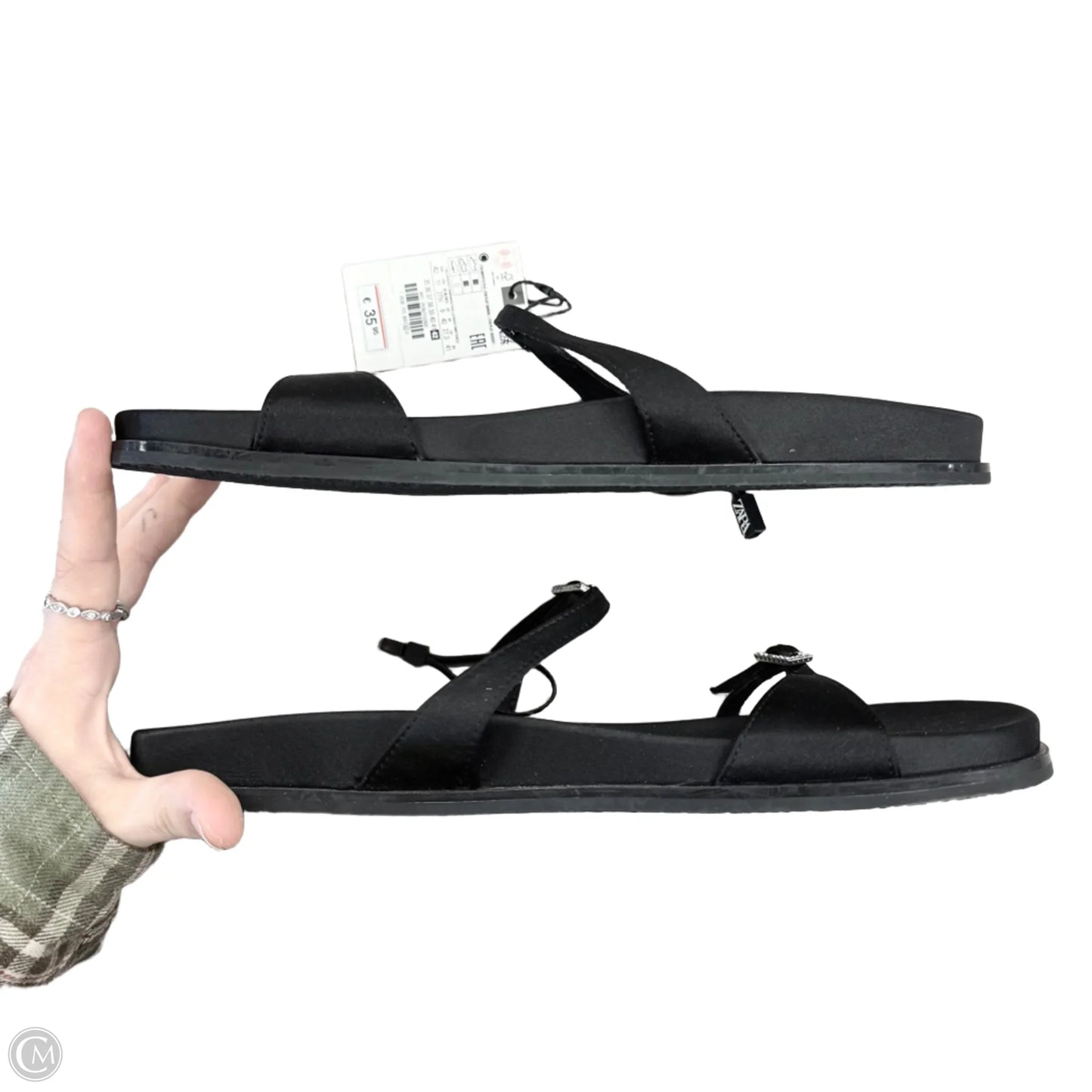 Sandals Flip Flops By Zara In Black & Silver, Size: 11.5