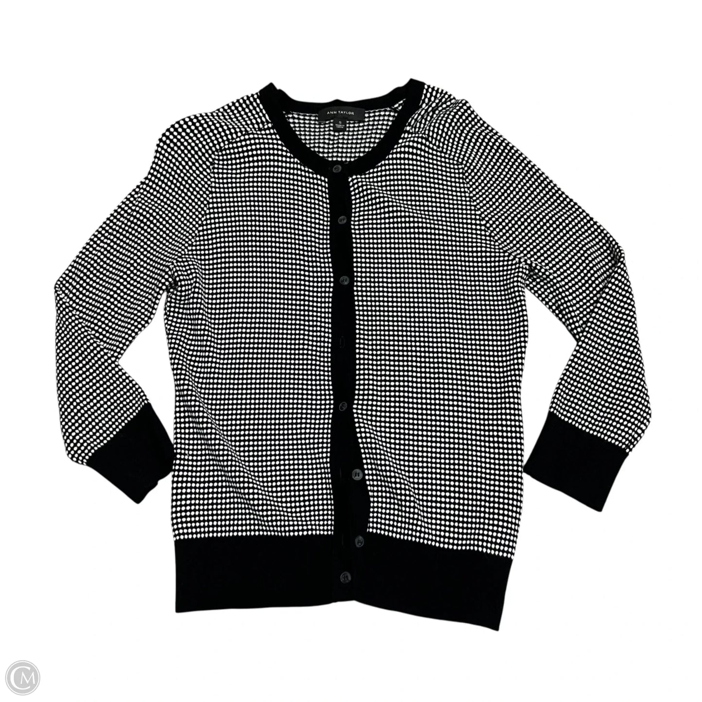 Sweater Cardigan By Ann Taylor In Black & White, Size: S