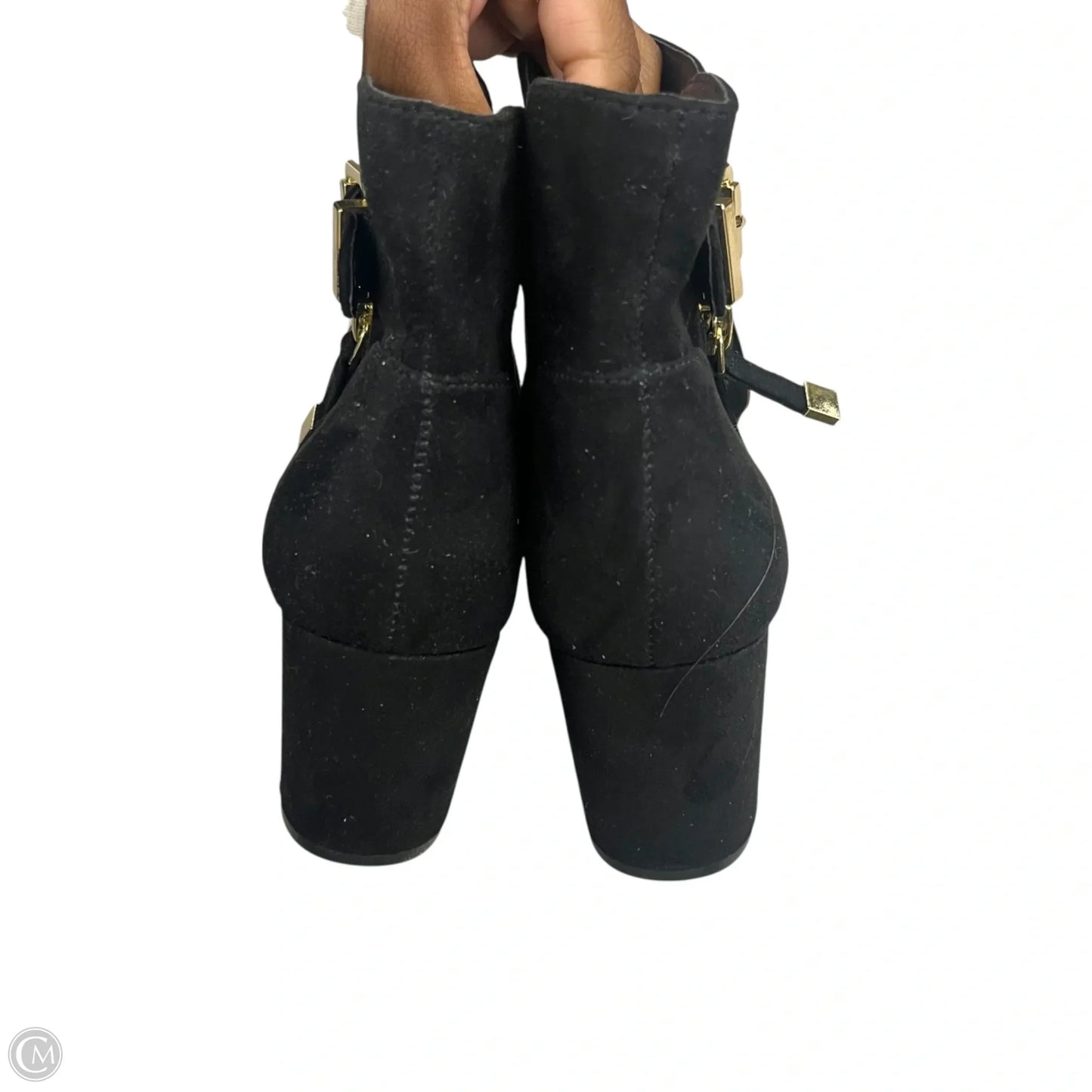 Boots Ankle Heels By Unisa In Black & Gold, Size: 9