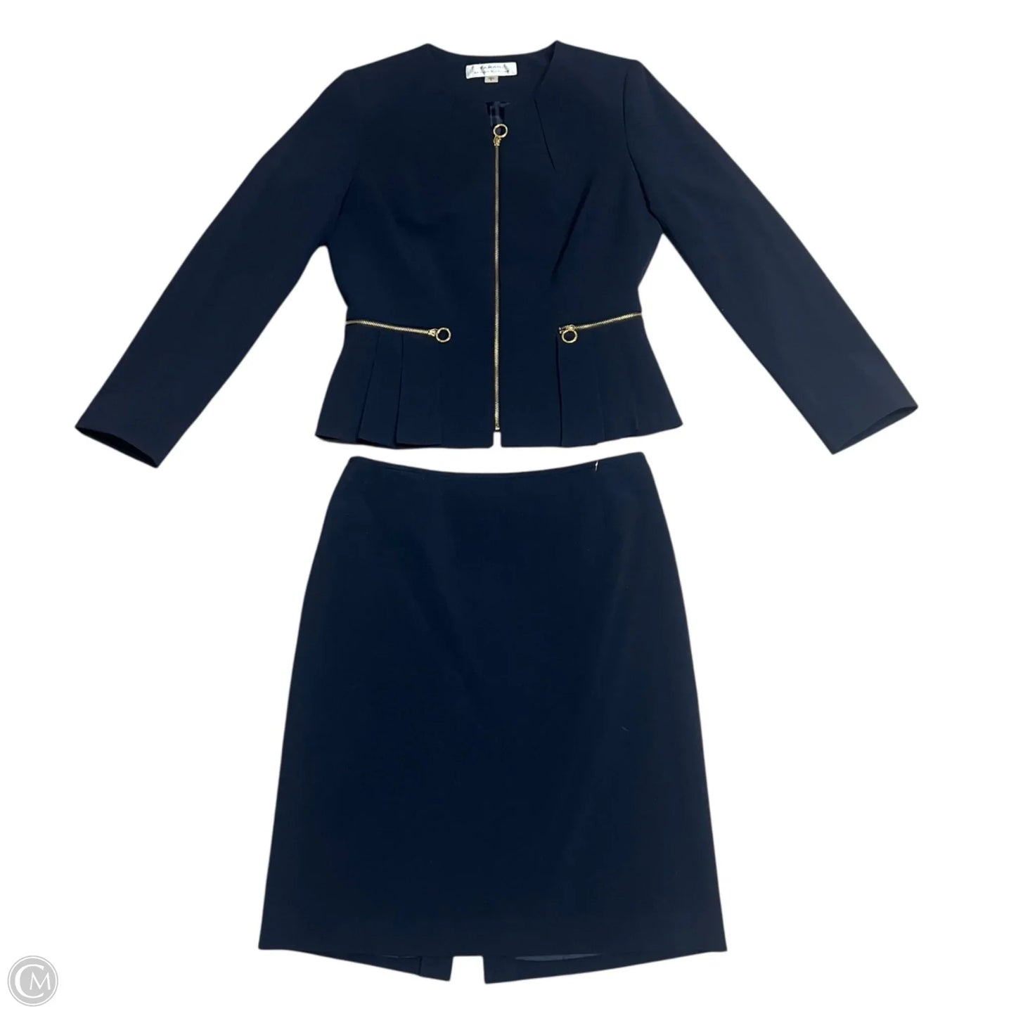 Skirt Suit 2pc By Tahari In Blue & Gold, Size: M