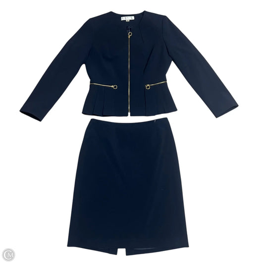 Skirt Suit 2pc By Tahari In Blue & Gold, Size: M