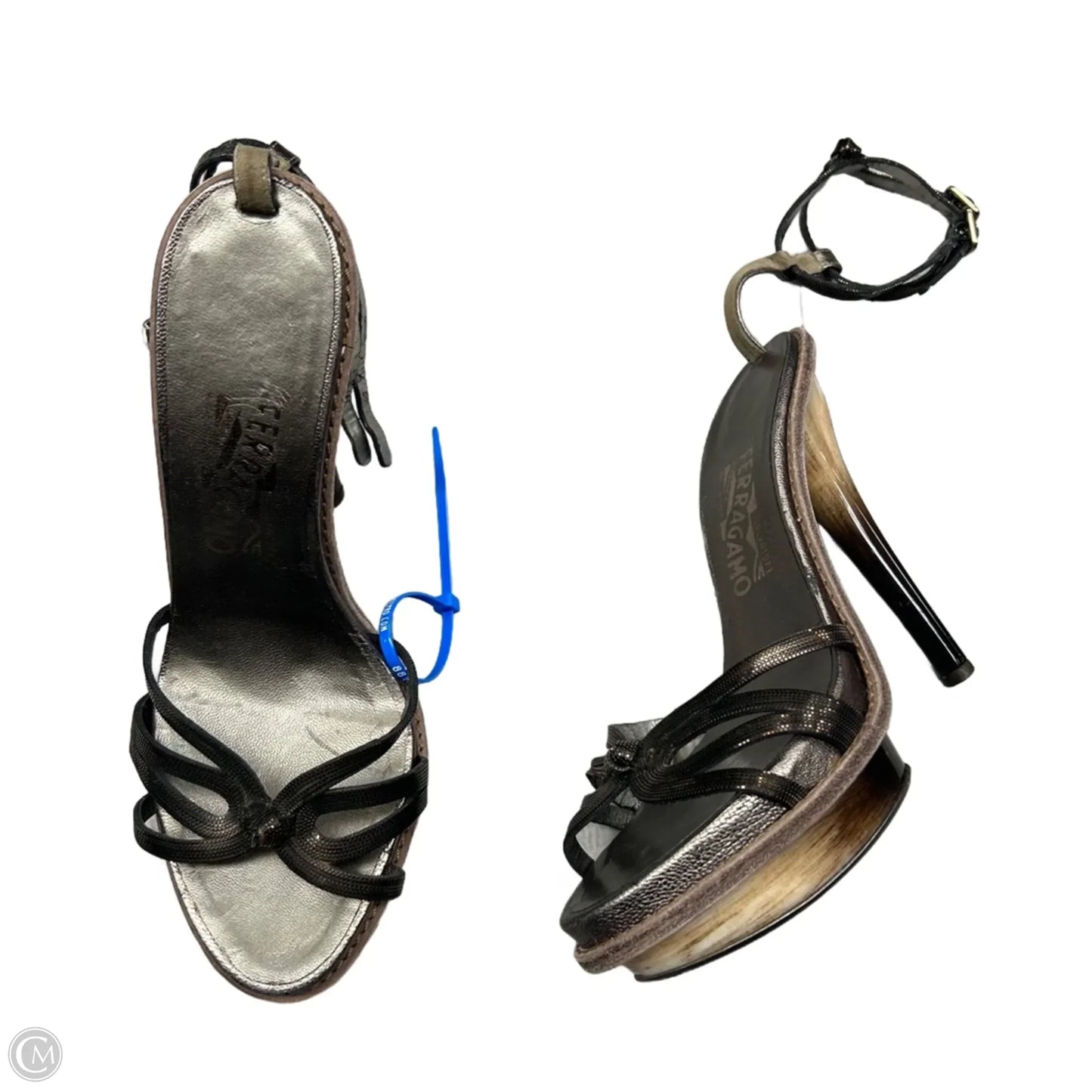 Sandals Luxury Designer By Ferragamo In Bronze, Size: 7.5