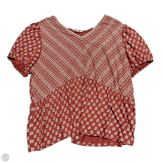 Top Short Sleeve By Lucky Brand In Cream & Pink, Size: 3x