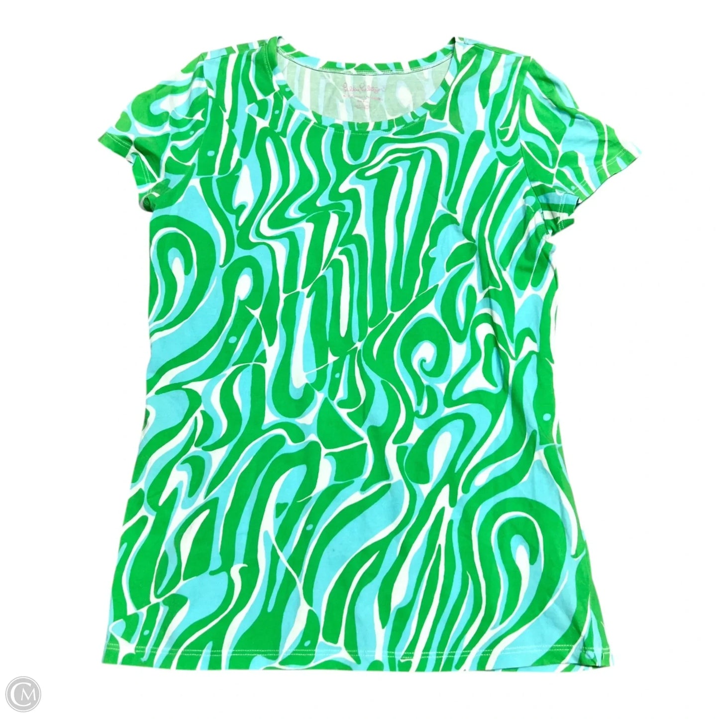 Top Short Sleeve Designer By Lilly Pulitzer In Blue & Green, Size: S