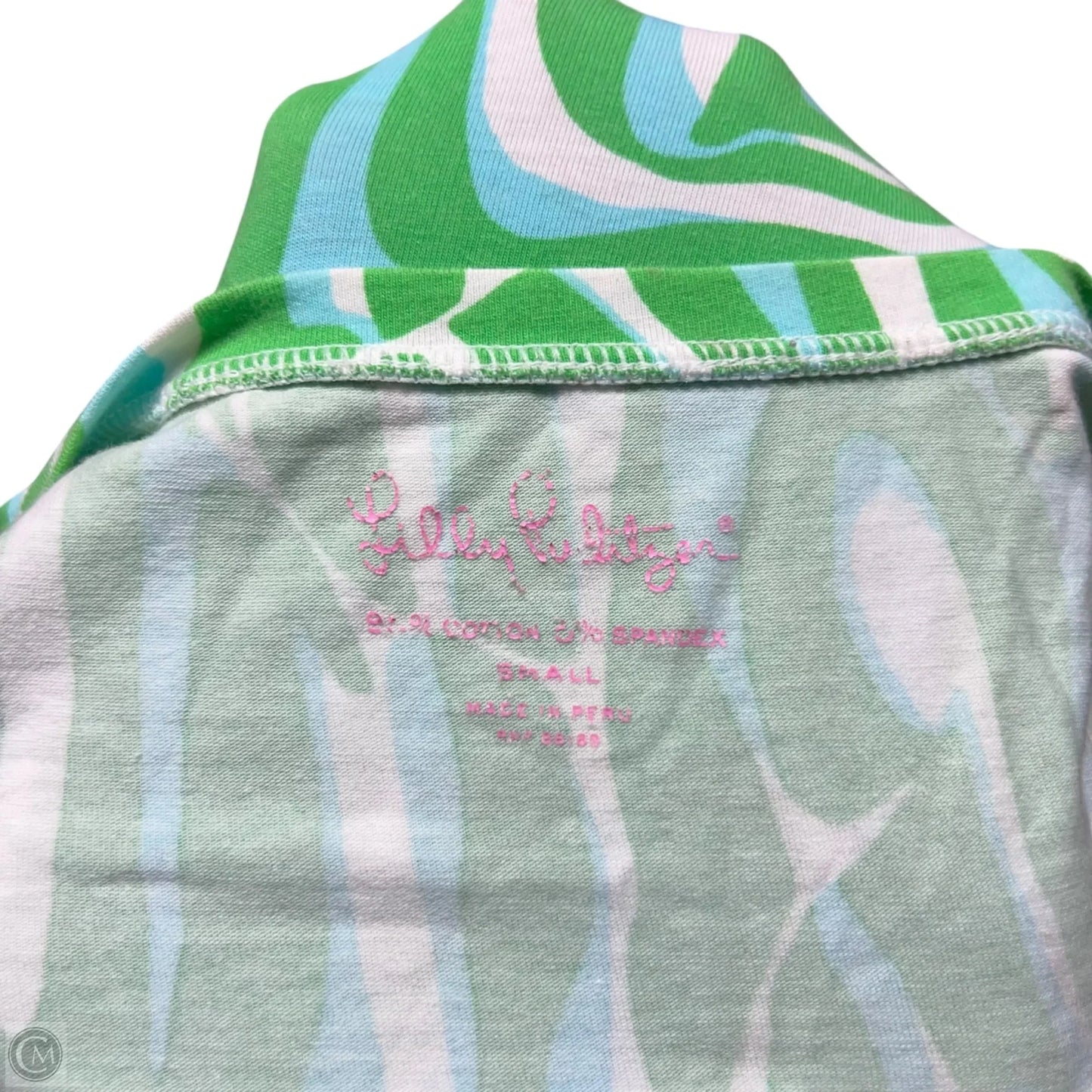 Top Short Sleeve Designer By Lilly Pulitzer In Blue & Green, Size: S