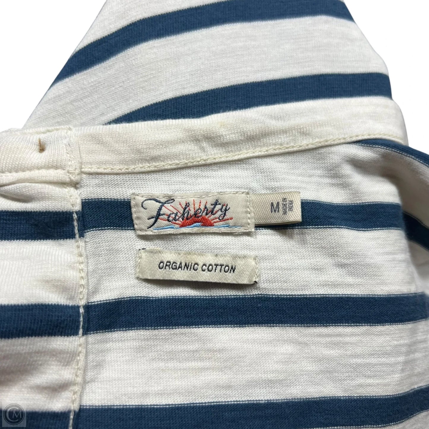 Top Short Sleeve By Faherty In Blue & Cream, Size: M