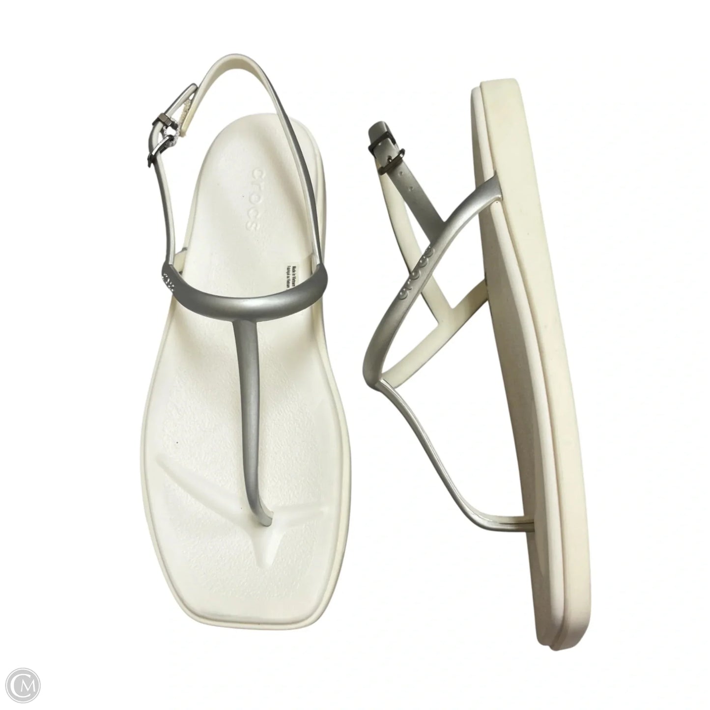 Sandals Flats By Crocs In Grey & White, Size: 8