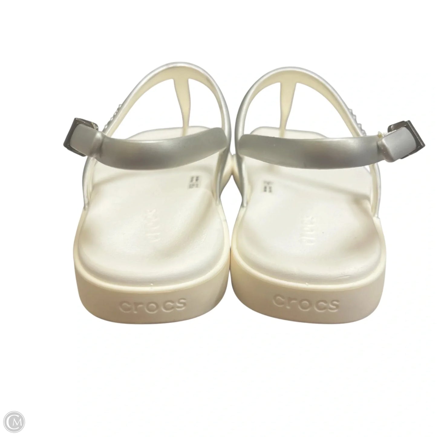 Sandals Flats By Crocs In Grey & White, Size: 8