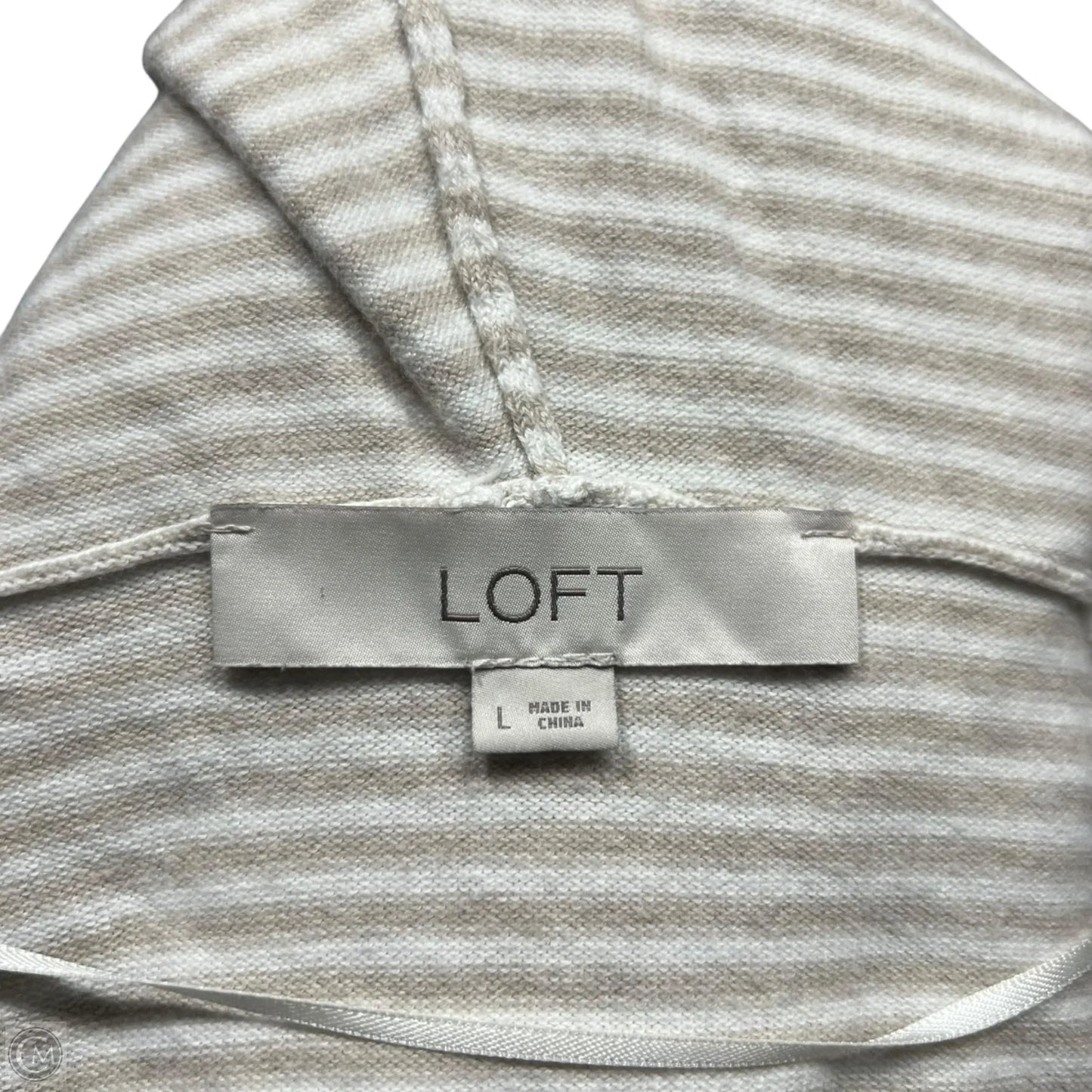 Sweater Cardigan By Loft In Tan & White, Size: L