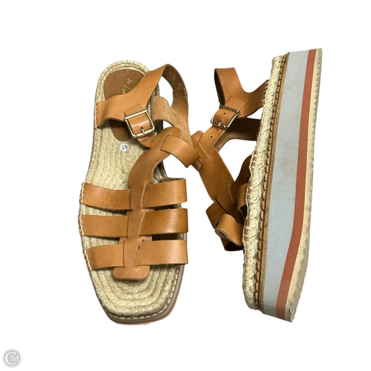 Sandals Heels Wedge By Anthropologie In Brown, Size: 10.5