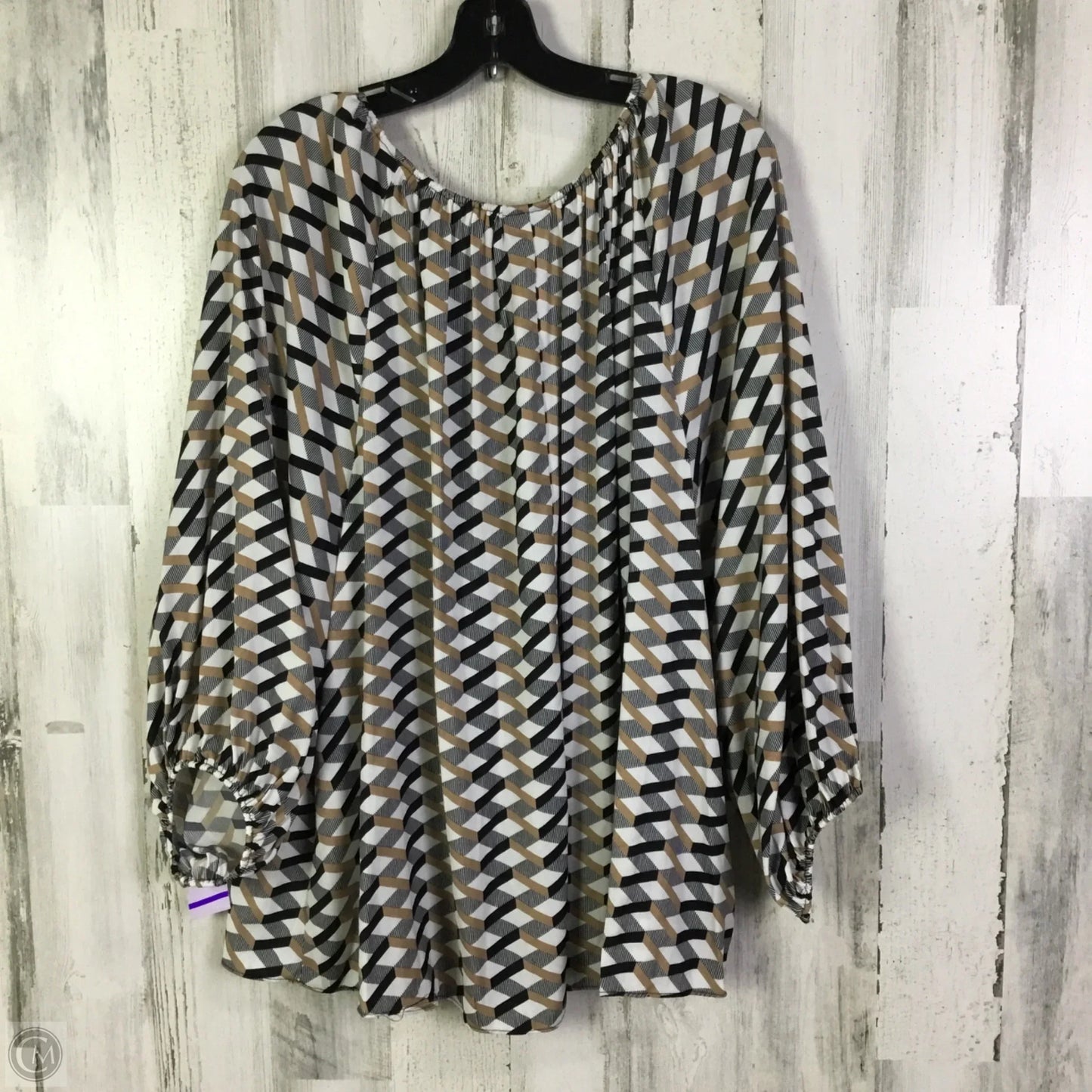 Blouse Long Sleeve By Worthington In Black & Tan, Size: 1x
