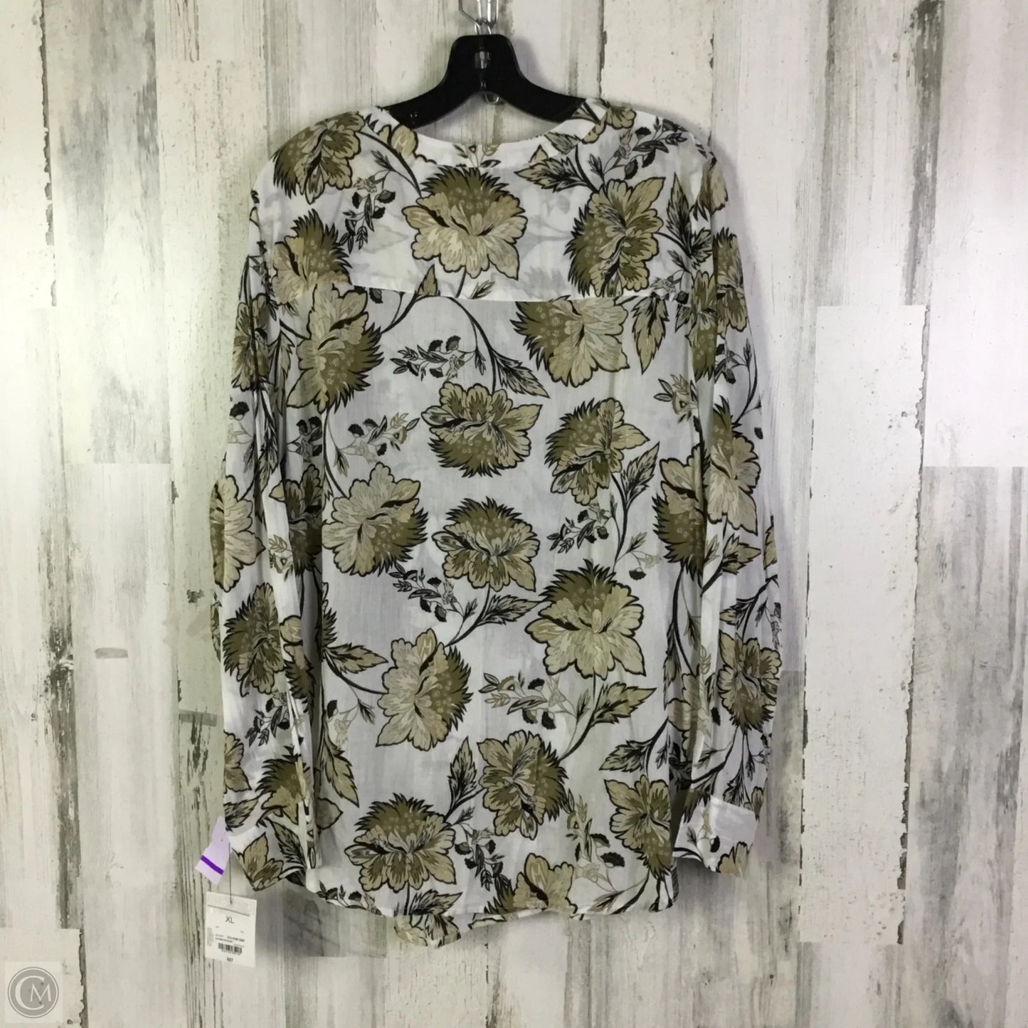 Blouse 3/4 Sleeve By Liz Claiborne In Tan & White, Size: Xxl