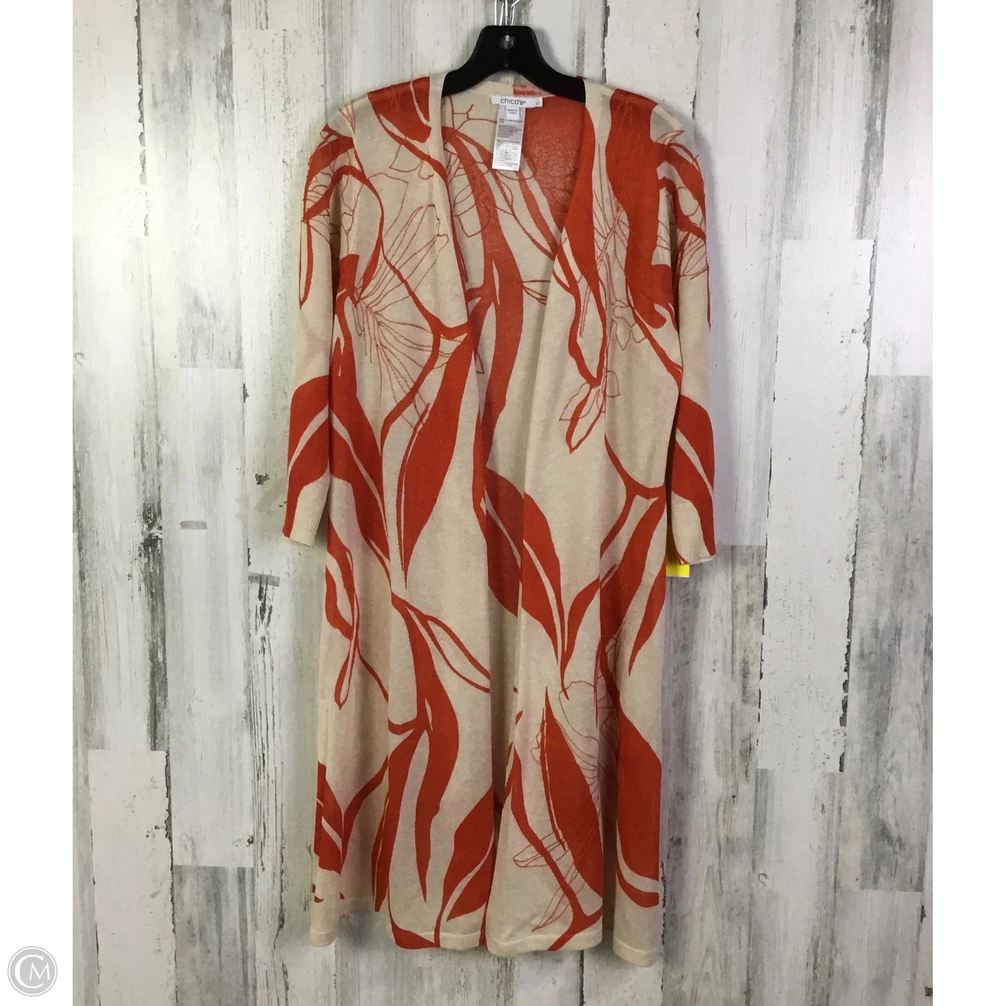 Cardigan By Chicos In Orange & White, Size: M