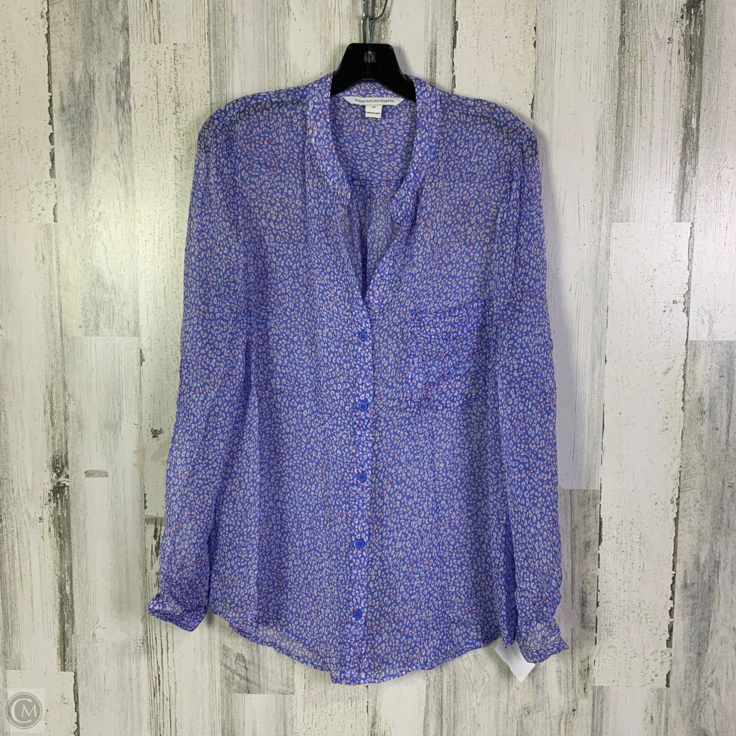 Blouse Designer By Diane Von Furstenberg In Blue, Size: L