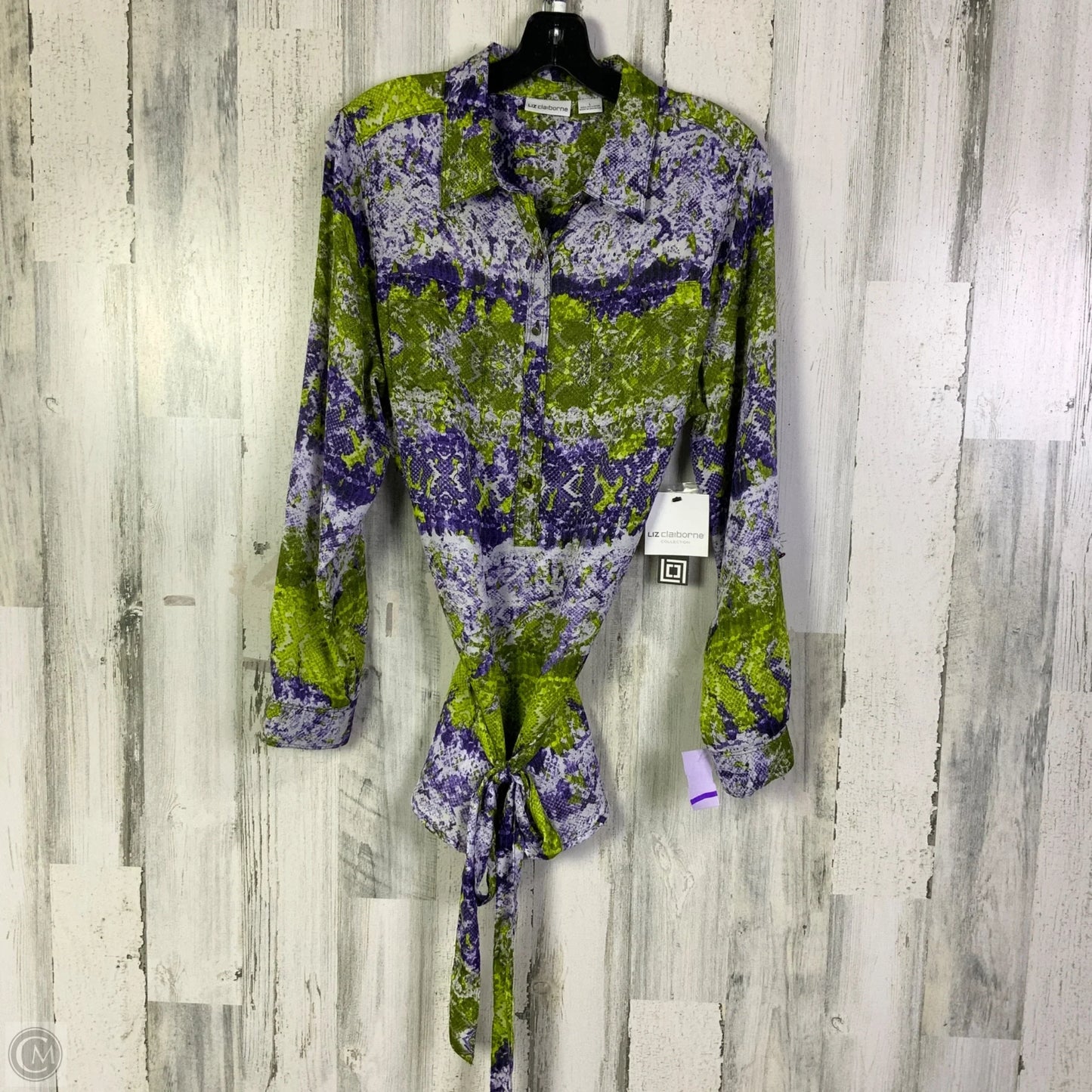 Blouse Long Sleeve By Liz Claiborne In Green & Purple, Size: L