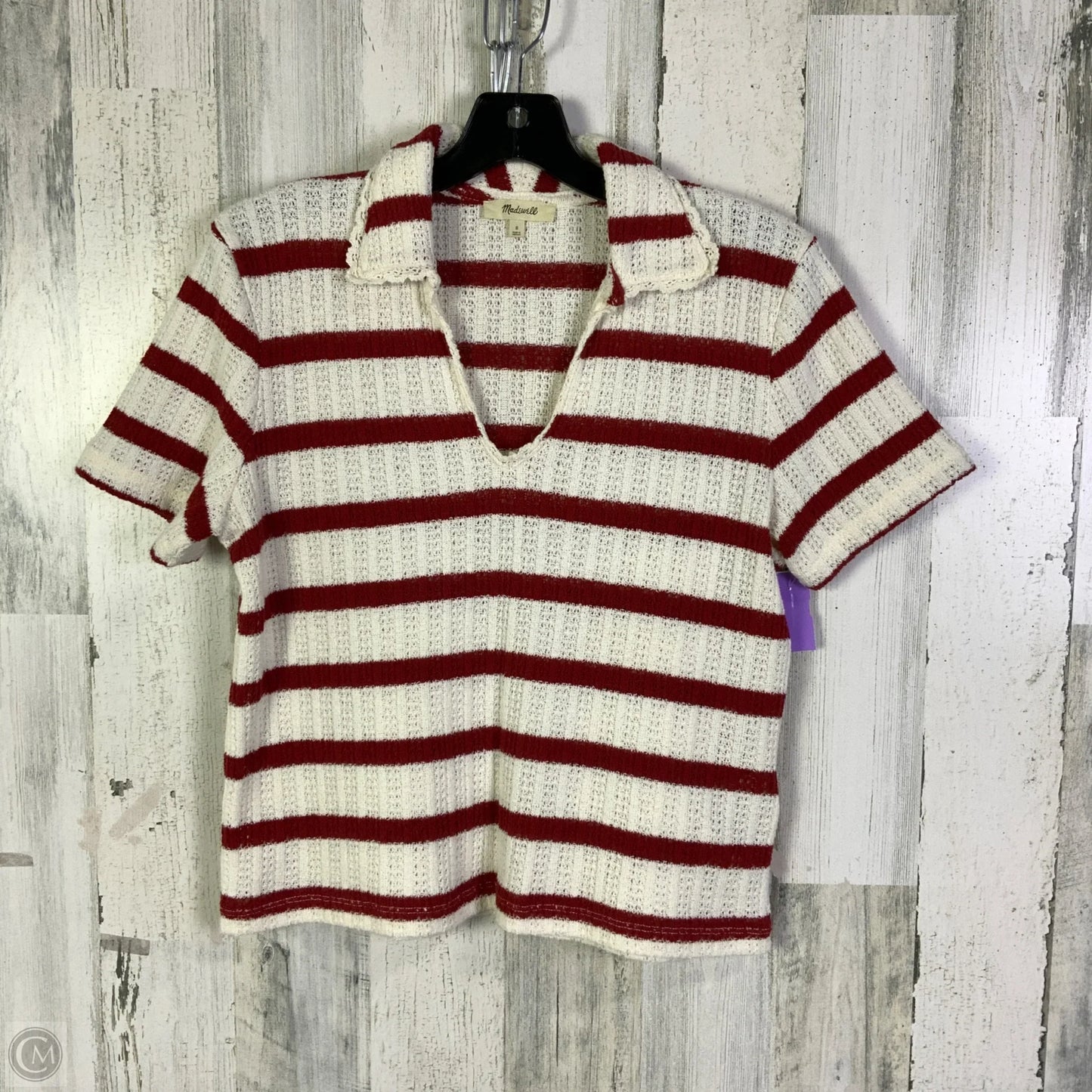 Top Short Sleeve By Madewell In Red & White, Size: S