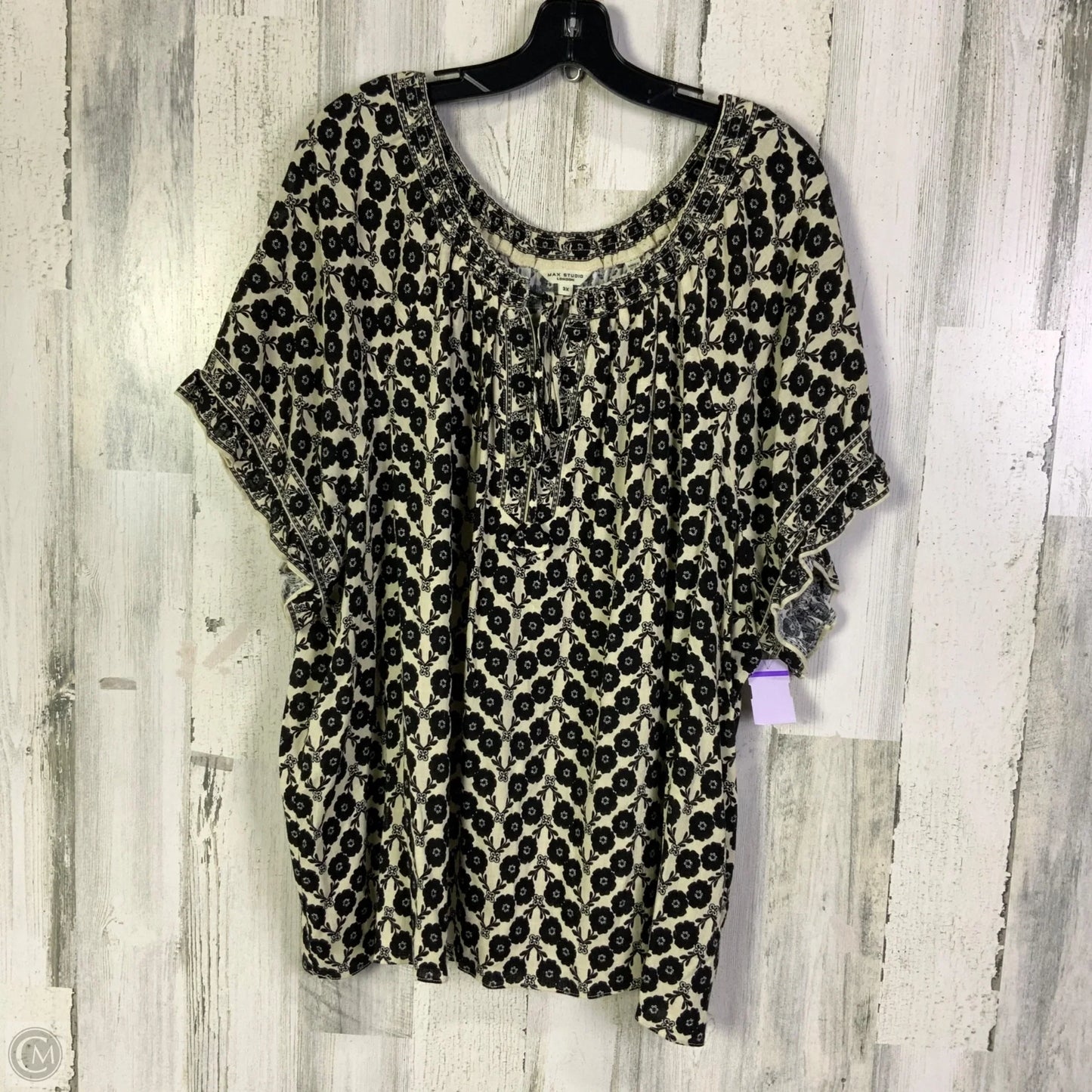 Top Short Sleeve By Max Studio In Black & Tan, Size: 3x