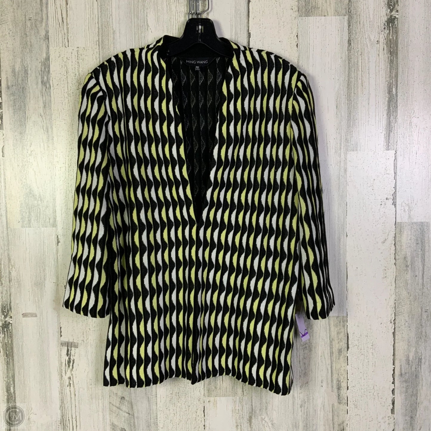 Cardigan By Ming Wang In Black & Yellow, Size: Xl