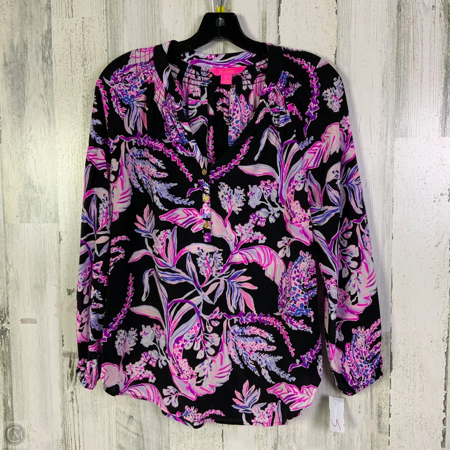 Blouse Designer By Lilly Pulitzer In Black & Pink, Size: S