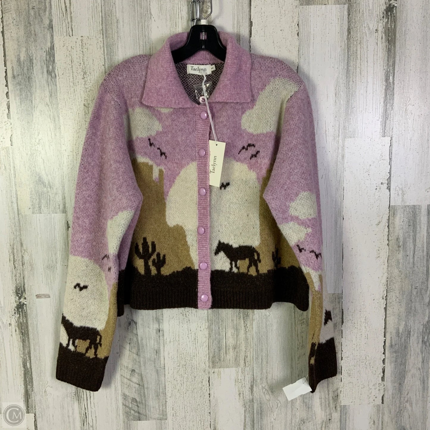 Sweater Cardigan By Clothes Mentor In Brown & Purple, Size: L