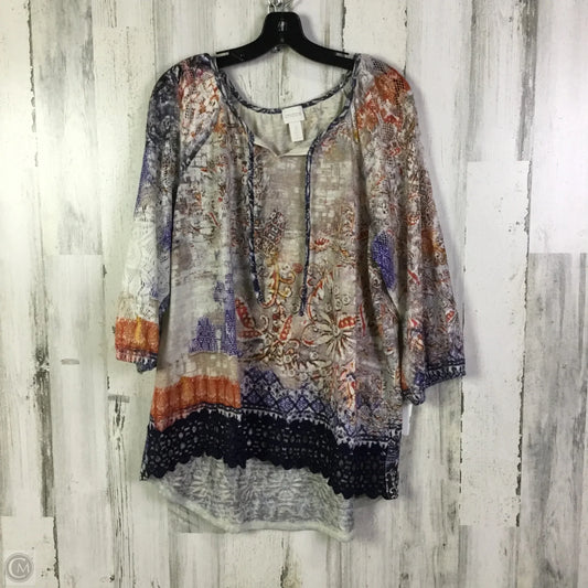 Top 3/4 Sleeve By Chicos In Cream & Purple, Size: Xl