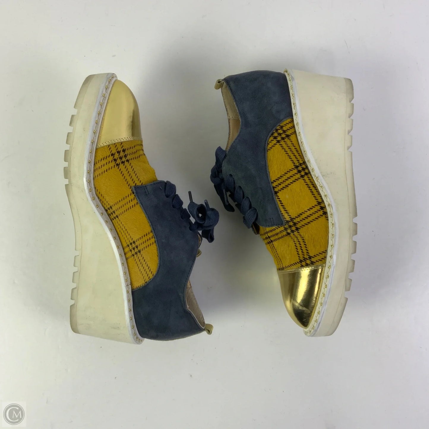 Shoes Heels Wedge By Anthropologie In Blue & Yellow, Size: 7.5