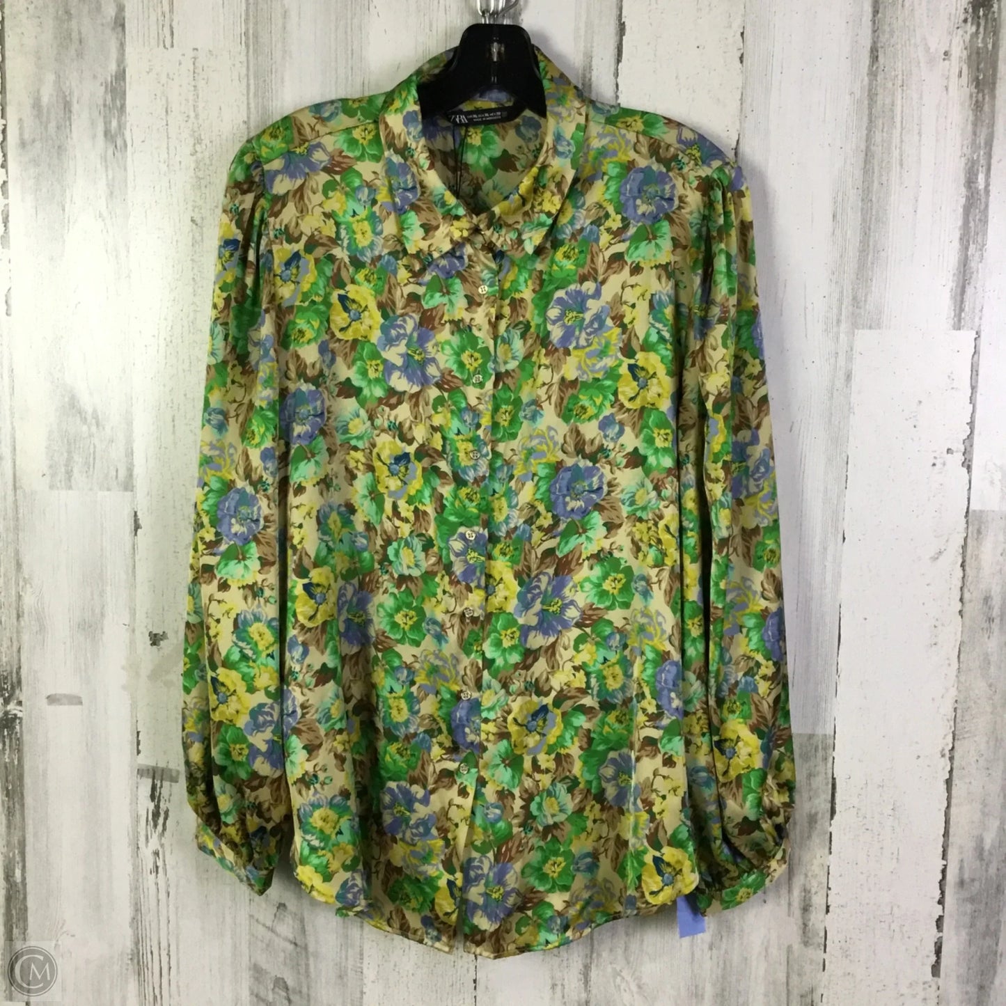 Blouse Long Sleeve By Zara In Green & Tan, Size: Xl