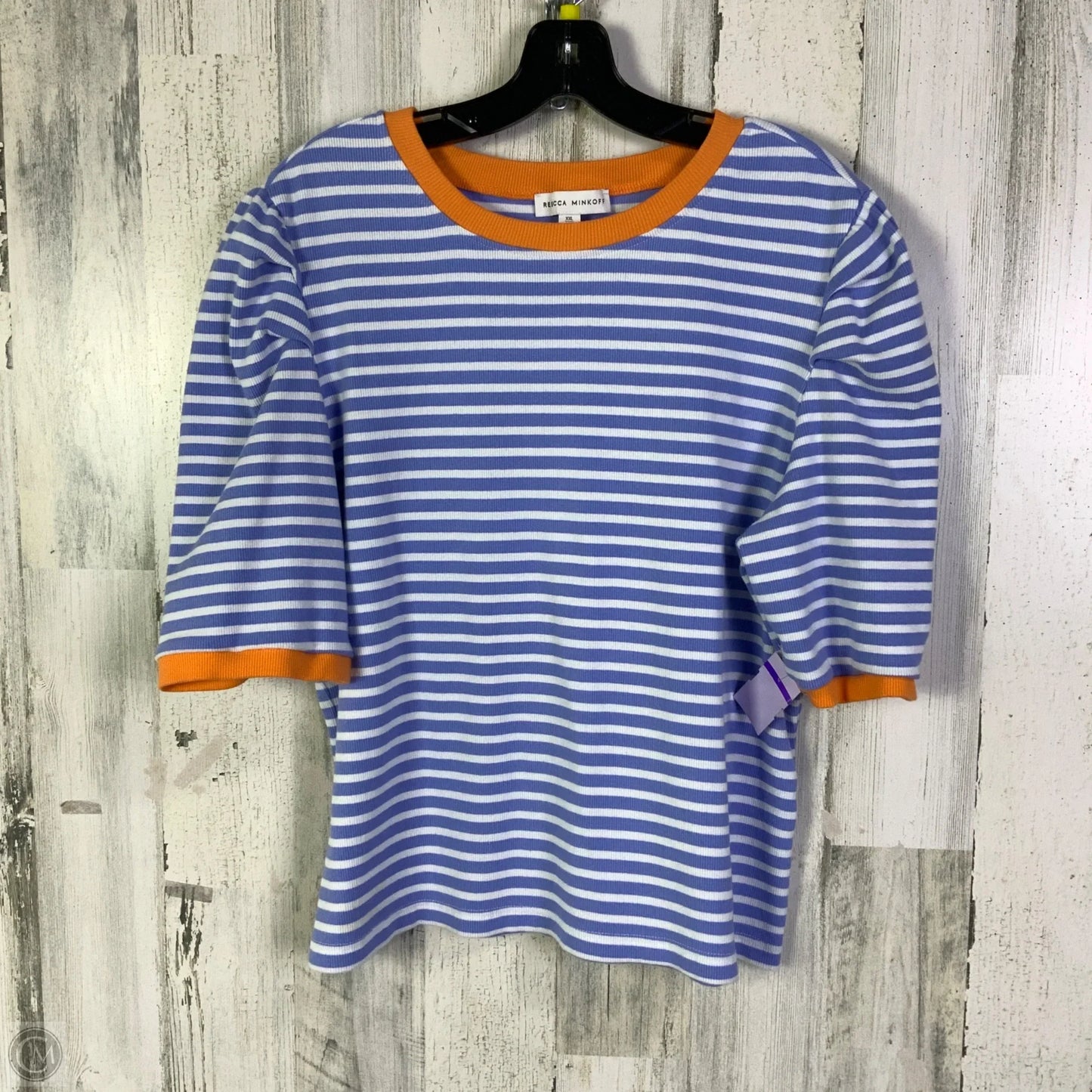 Top Short Sleeve Designer By Rebecca Minkoff In Blue & White, Size: Xxl