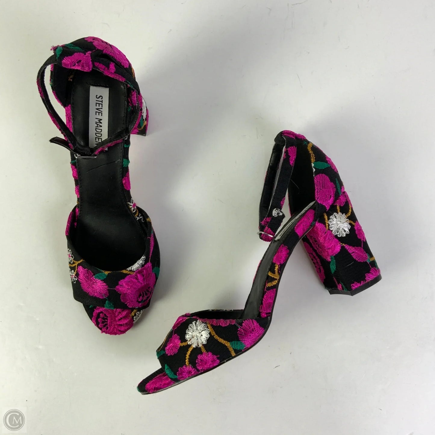 Sandals Heels Block By Steve Madden In Black & Pink, Size: 9.5