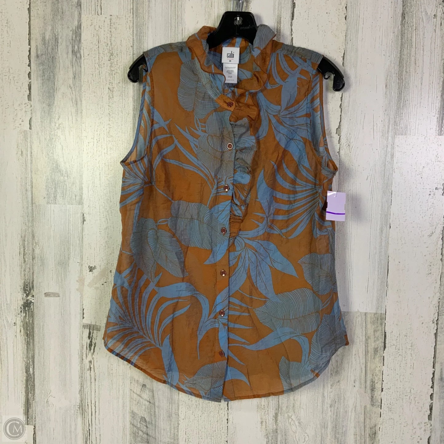 Blouse Sleeveless By Cabi In Blue & Orange, Size: M