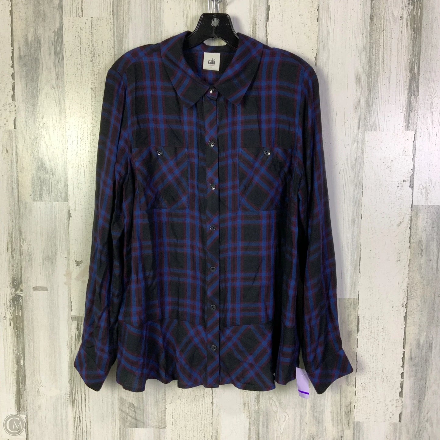 Top Long Sleeve By Cabi In Black & Blue, Size: L