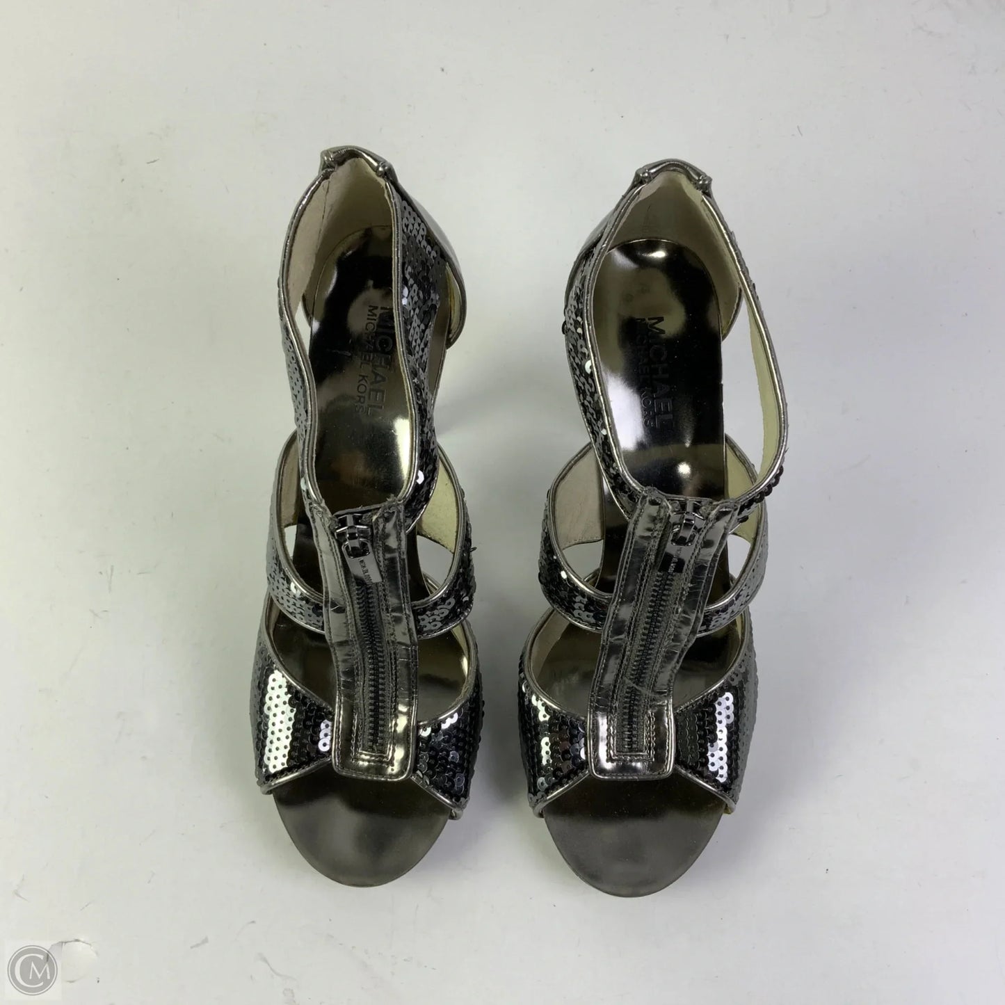 Sandals Heels Stiletto By Michael By Michael Kors In Silver, Size: 10