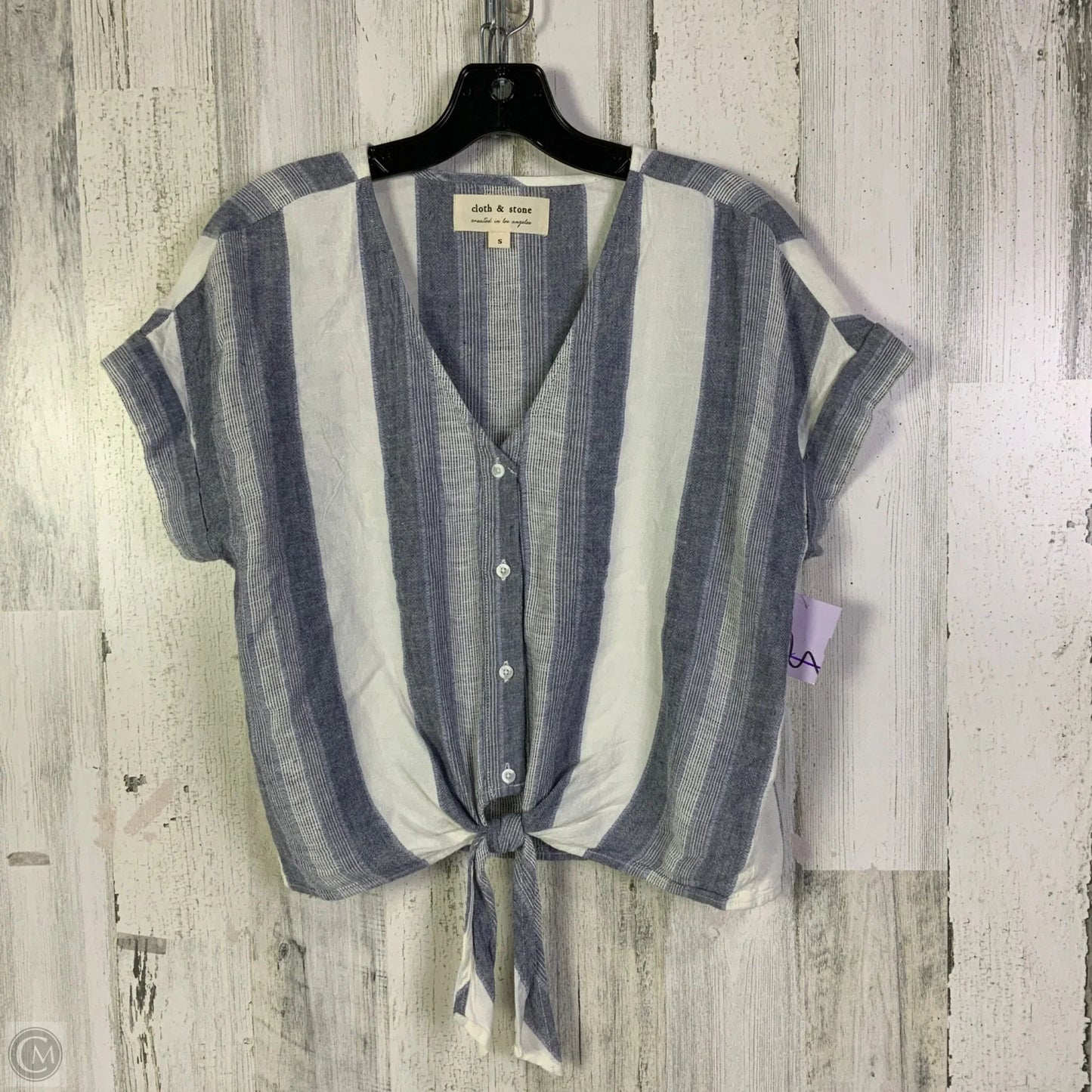Top Short Sleeve By Cloth & Stone In Blue & White, Size: S