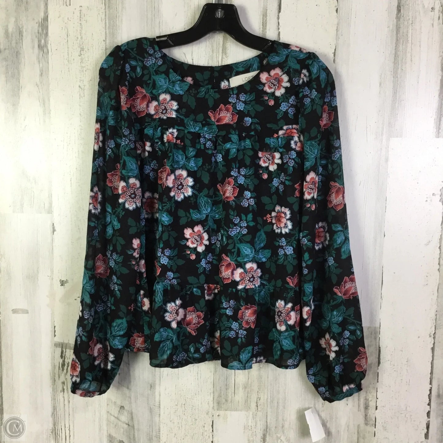 Top Long Sleeve By Loft In Black & Green, Size: S