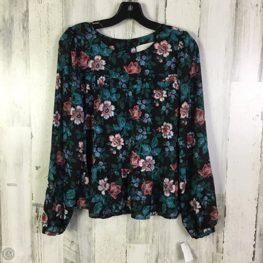 Top Long Sleeve By Loft In Black & Green, Size: S