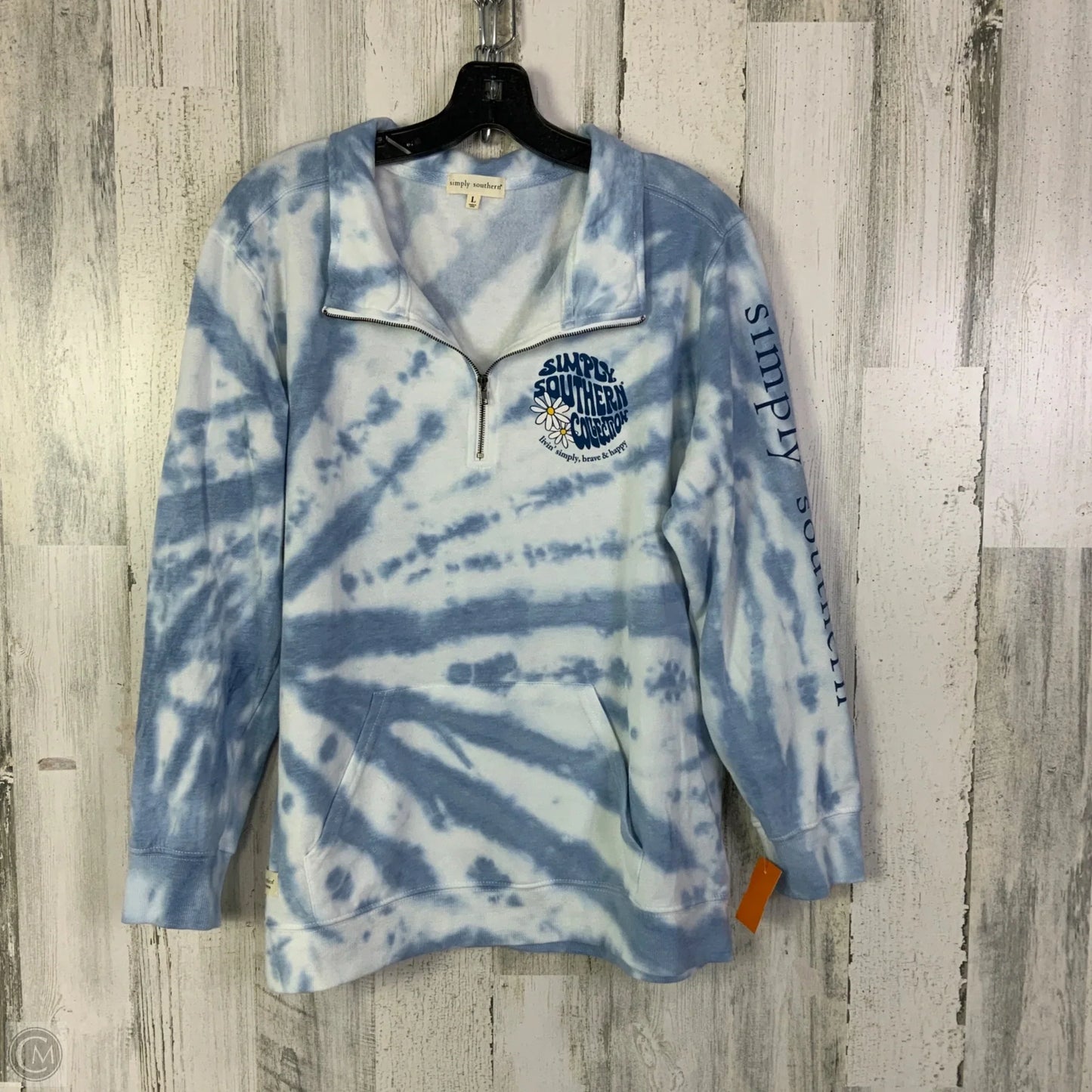 Sweatshirt Collar By Simply Southern in Blue & White, Size: L
