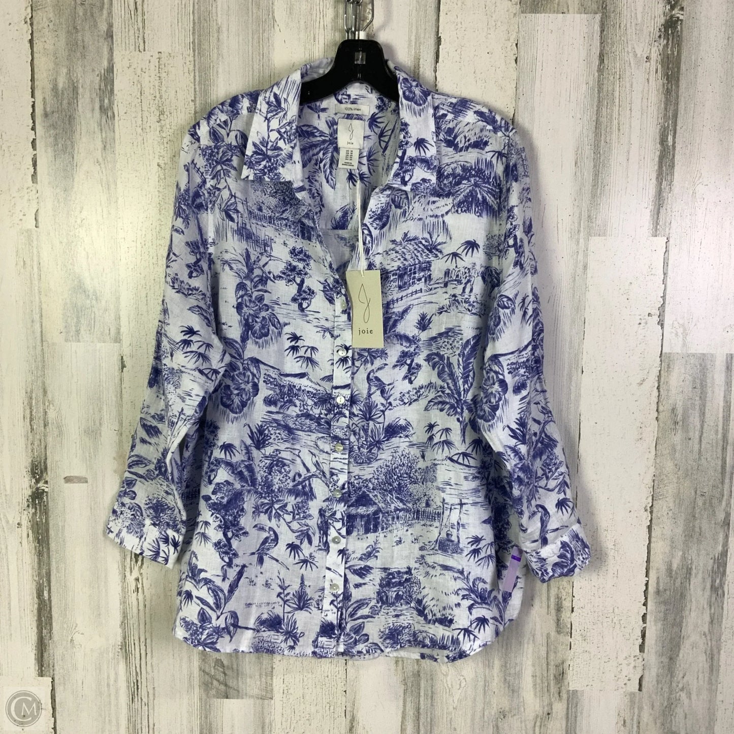 Blouse 3/4 Sleeve By Joie In Blue & White, Size: 1x