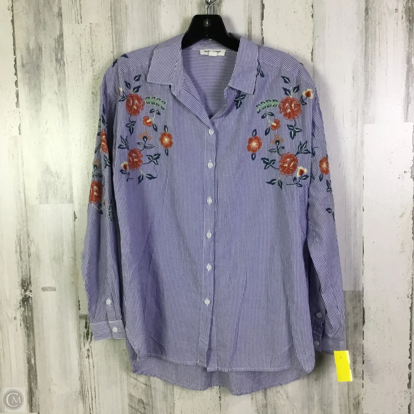 Blouse Long Sleeve By Beachlunchlounge In Blue & White, Size: S